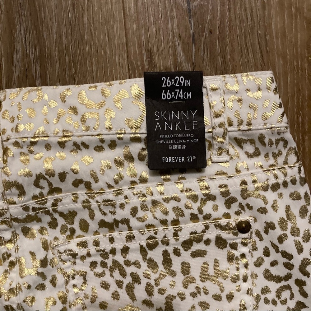 Forever 21 Women’s Skinny Ankle Pants With Gold Cheetah Print Size 26 | Y2K - Picture 7 of 9